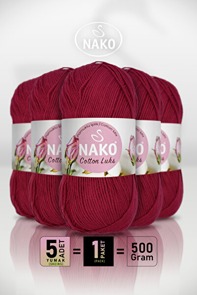 NAKO قطن فاخر - 97575 أحمر داكن - عبوة من 5 قطع - 100 جرام/330 متر - خيط أميج...