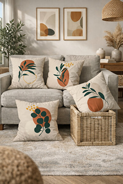 SasoHome مجموعة من 4 أغطية وسائد مطبوعة رقمية بتصميم سريالي عصري