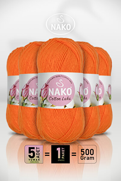 NAKO Cotton Lüx - 97552 Orange - 5-Pack - 100Gr/330M - Cotton Cardigan Vest A...