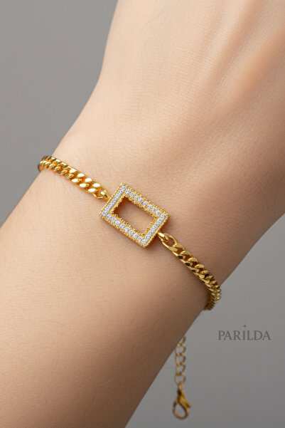 Parılda Premium Altın Kaplama Kristal Çerçeveli Gurmet Gramlı Kadın Bileklik ...