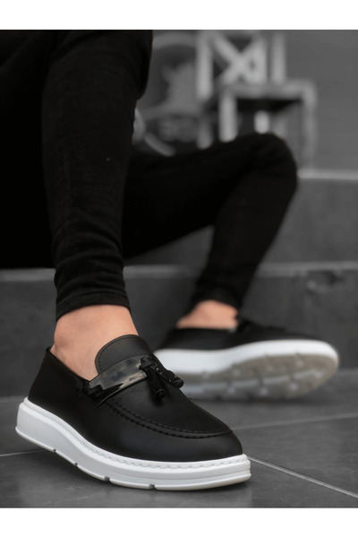 BOA BA0005 حذاء رجالي كلاسيكي ذو نعل عالي بدون رباط باللون الأسود والأبيض