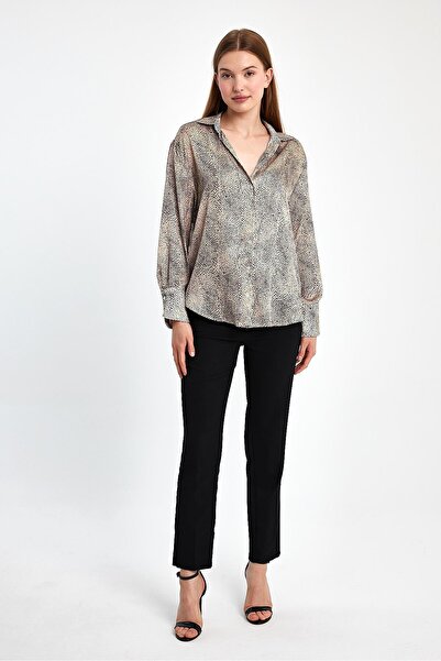 ihraç pazarı V Yaka Leopar Desenli Gömlek