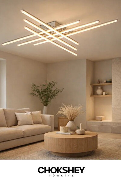 Onba Modern LED Plafonyer Avize | 3 Renk Işık Seçenekli 60W - Gümüş
