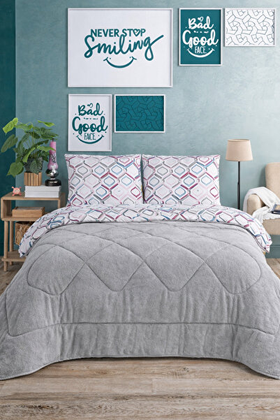 Mbcollection Double Gray Diagonal Welsoft Sleeping Set + Pillow Case |   Doub...