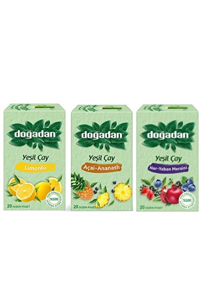 Doğadan سلسلة تجريبية من الشاي الأخضر - مجموعة مكونة من 3 قطع