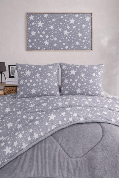 Mbcollection Double Gray Star Welsoft Sleeping Set + Pillow Case |   Double S...