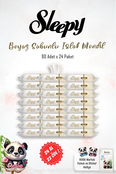 Sleepy 24 AL 22 ÖDE Beyaz Sabun Kokulu Islak Havlu Mendil 90 Adet ve ROSIE