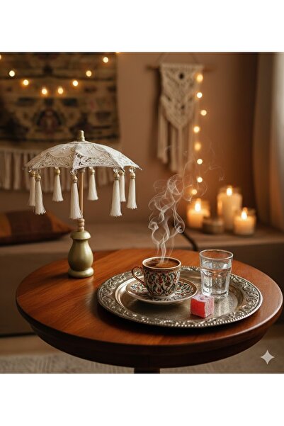 Missidea Masaüstü Dantelli Dekoratif Sunum Bali Şemsiyesi Gold