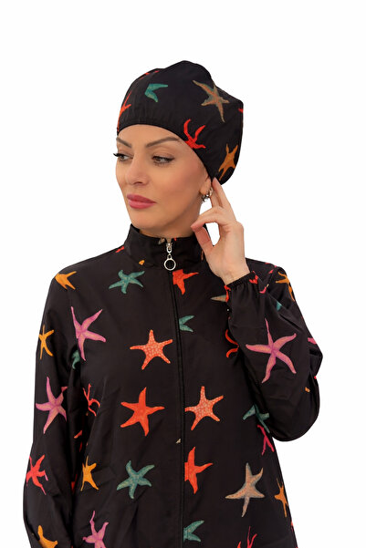 Genel Markalar Beli Bağcıklı Fermuarlı Dijital Baskılı Tesettür Mayo- Bone He...