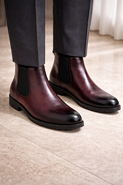 MOCHA %100 Hakiki Deri Erkek Bordo Chelsea Bot