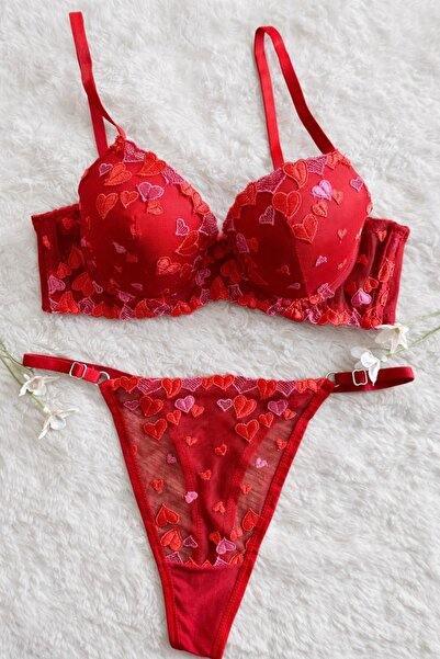 RUYAZ Costum de lenjerie intima roșie pentru femei, cu suport pentru Valentin...