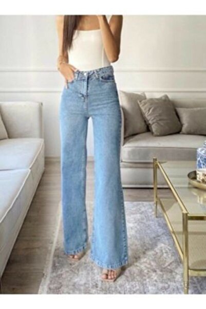 DRC trend Σούπερ Υψηλή Μέση Λύκρα Μπλε Χιονισμένο Palazzo Τζιν - Φαρδύ Παντελόνι