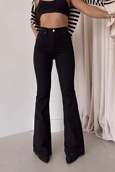 LİMABEL Alissa Gold Μαύρο Ισπανικό τζιν Παντελόνι με τζιν ψηλόμεσο (εξαιρετικ...