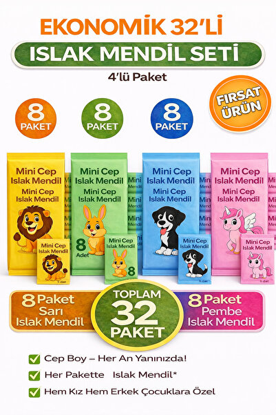 ANI OFİS KIRTASİYE A K Mini Cep Islak Mendil 32’li Ekonomik Paket | Aloe Vera...