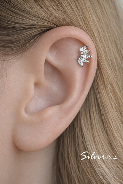 Sacce Scarves&Accessories Zirkon Taşlı Piercing Tragus Helix Kıkırdak Gümüş Renk