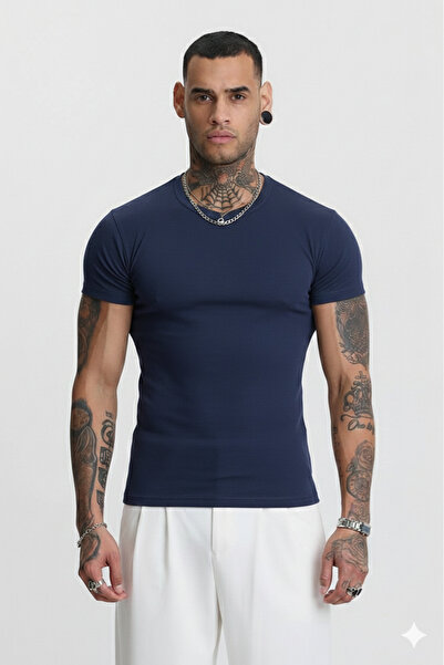 Buteks Μπλουζάκι Σκούρο Μπλε Α Ποιοτικό Βαμβακερό Slimfit Στενό Χτενισμένο Βα...