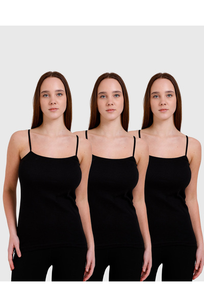 MODA 3 قطع من القميص الداخلي القطني الأساسي باللون الأسود