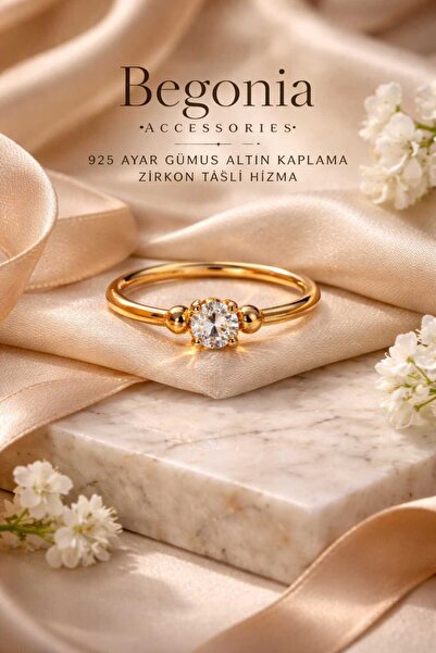 Begonia Accessories 925 Ayar Gümüş Altın Kaplama Minimal Zirkon Tek Taş Çift ...