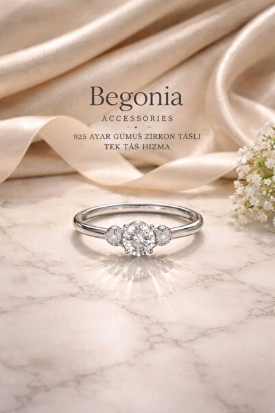 Begonia Accessories 925 Ayar Gümüş Minimal Zirkon Tek Taş Çift Top Halka Hızm...