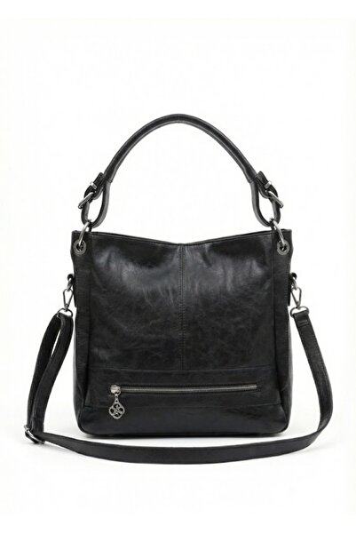 Heybe shop Kadın Siyah/Kahverengi Yumuşak Deri Dokulu, Çok Gözlü, Laptop Bölm...