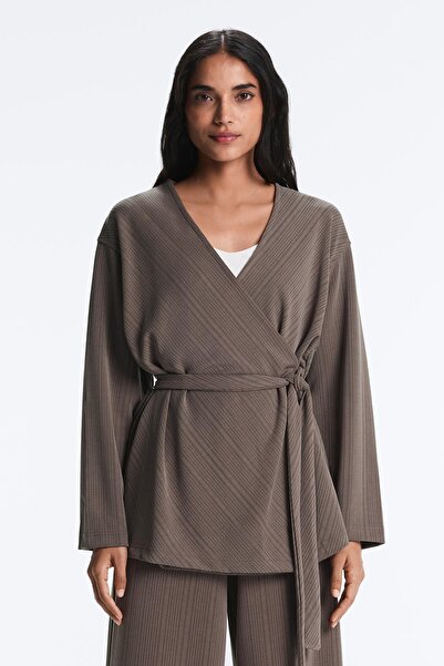 Oysho Uzun kruvaze asimetrik çizgili modal ceket