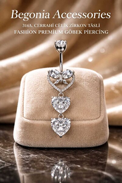 Begonia Accessories 316L Cerrahi Çelik Fashion Kelebek Ve Kalp Kesim İkili Sa...