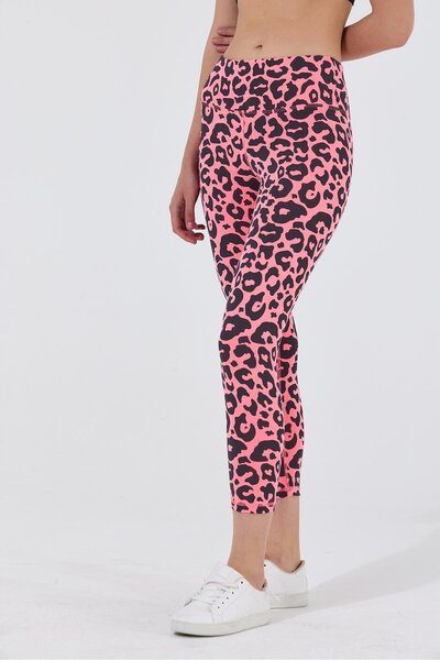 Polo State Kadın Leopar Desenli Yüksek Bel Likralı Pamuk Tayt Pembe