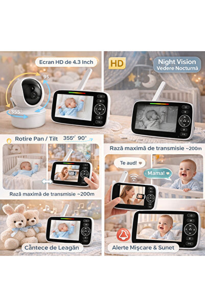 ideal STORE Monitor pentru bebeluși IdealStore MiniBaby, ecran HD de 4,3 inci...