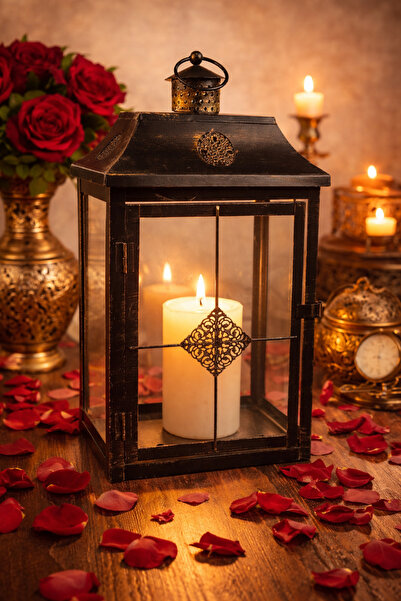 Binbirreyon Eskitme Metal Mum Feneri Şamdan Tealight Mumluk 41cm Kahverengi M...