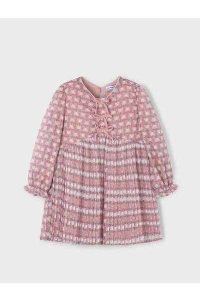 MAYORAL Kız Çocuk Şİfon Çapraz Bağlama Detaylı Desenli Elbise L26K4917-Pudra