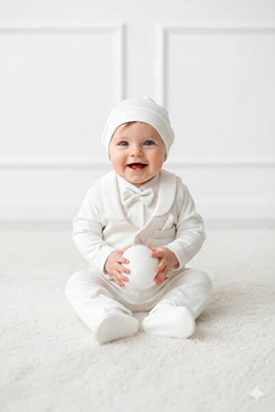 Petite Ponpon Baby Erkek Bebek Papyonlu Kremrengi Yenidoğan Mevlüt Takımı Beb...