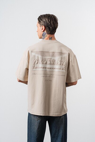 Respire Ανδρικό μπλουζάκι με στάμπα Da Vinci Oversize Beige