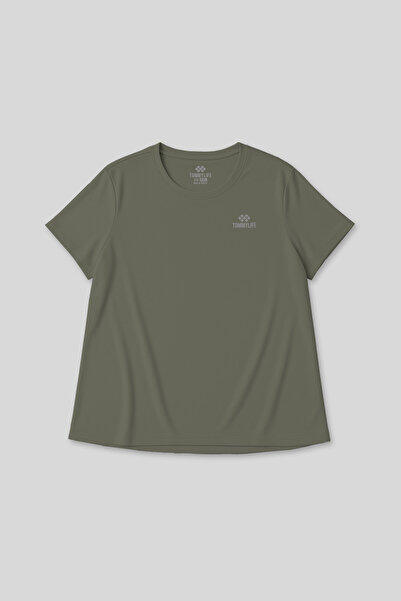TOMMY LIFE Khaki Printed O-Neck Comfortable Fit Oversized Plus Size Women's T...