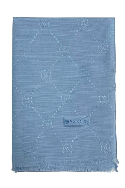 Vakko Бавовняний шовковий шарф - Монограма - Світло-блакитний