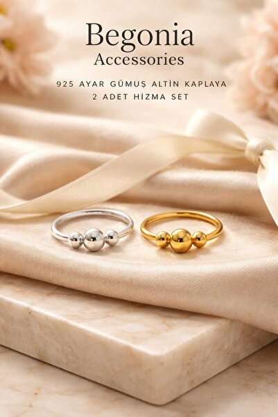 Begonia Accessories 925 Ayar Gümüş 3 Top Gold & Silver 2 Adet Halka Hızma