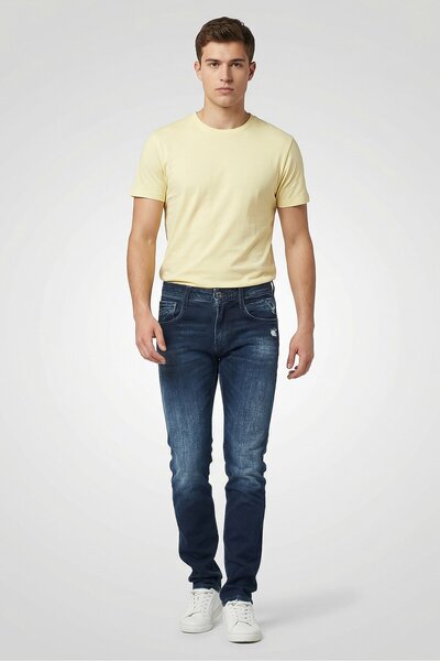 Replay Men Slim Fit Washed Stretchable Jeans, Dark Blue