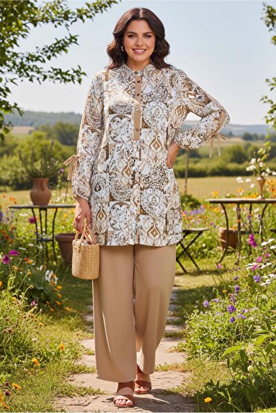 Alvina طقم بنطلون منقوش مقاس كبير - 20516