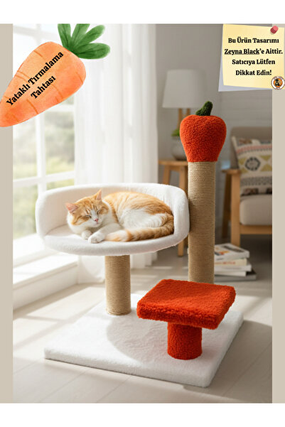 Komano Pontika سرير القطط الفاخر من القطيفة مع لوحة خدش على شكل جزرة - منزل ا...