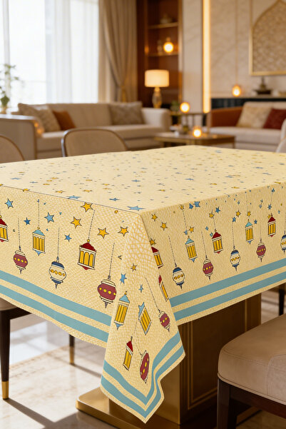 Parti Atölyesi 120*180 Cm Ebatında Cartoon Ramazan Masa Örtüsü Nonwowen Kumaştır