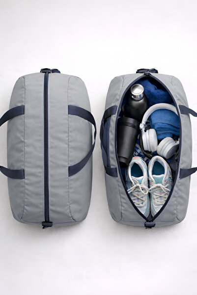 KAFF Orta Boy Gri Önü Cepli Ayarlanabilir Omuz Askılı El Seyahat Spor Çantası...