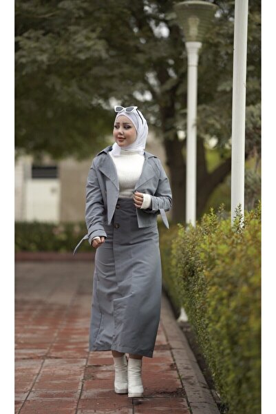 Esre Store 0142 - معطف خندق حجاب رمادي