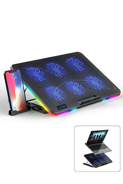 clickzu Охладител за лаптоп със 7 регулируеми ъгъла, 6 вентилатора, RGB, USB ...