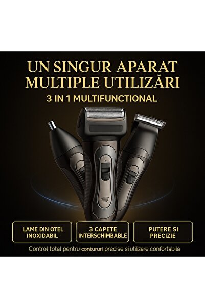 ROONLINE Trimmer 3in1 reincarcabil, pentru barba, nas si urechi, accesorii precise si incarcare rapida USB