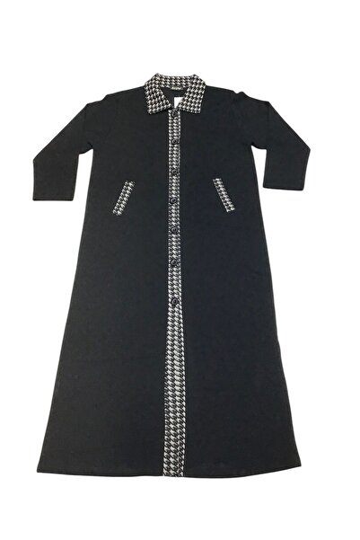 ECE GİYİM Women's Steel Knitted Collar, Pocket and Front Crown Patterned Long...