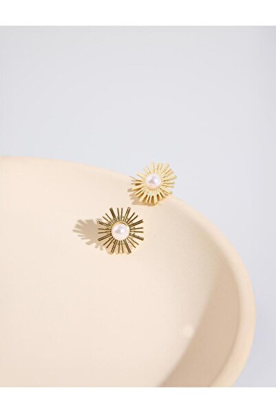 Jimmy Key Altın Rengi Güneş Figürlü İncili Küpe