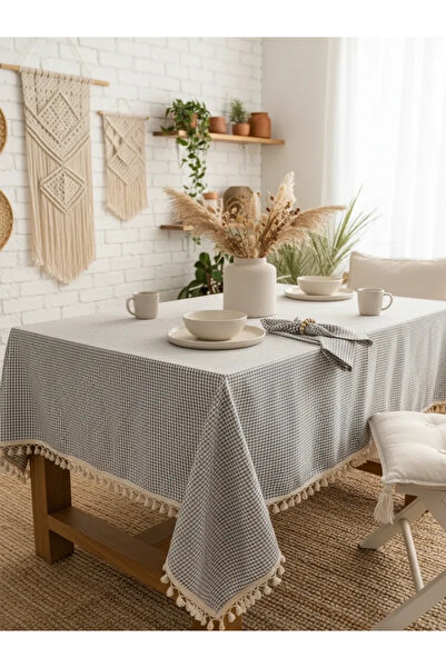 NDC HOME Gray Piti Square Tablecloth with 6 Napkins