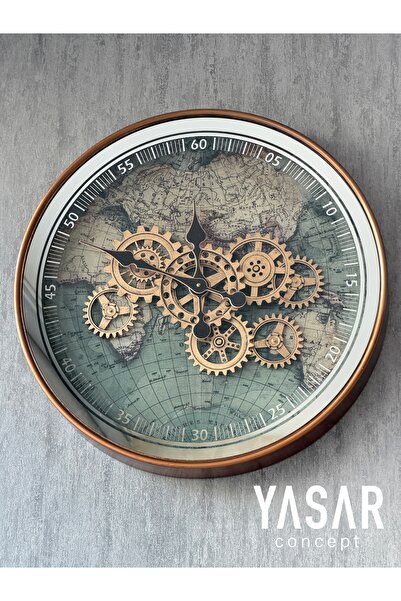 YASAR CONCEPT Imperio Dünya Haritalı Metal Çarklı Duvar Saati 60 Cm