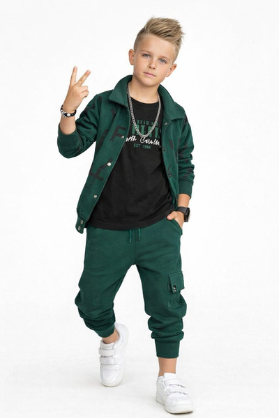 RAPAPA Хлопчачий 3-компонентний зелений спортивний костюм – сорочка з принтом...