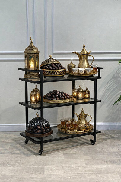 terndat Black three-tiered serving cart with Sheer glass