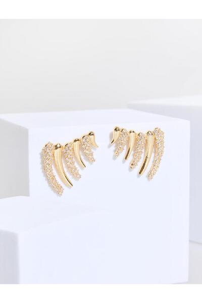 Jimmy Key Gold Color Stripe Detailed Stone Earrings